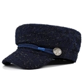 Dettaglio del cappello da marinaio in tweed con fili argentati e bottone dorato vintage - M (56-58cm) / Blu navy