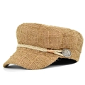 Cappello da marinaio in tweed marrone con fili dorati, corda bianca e bottoni - M (56-58cm) / Cachi