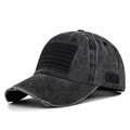 Cappellino da baseball grigio lavato con ricamo USA e toppa con bandiera americana - Stile Bandiera Ricamata (CB345) / Nero
