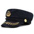 Dettaglio cappello da marinaio blu con ricamo corona dorata e motivi di spighe d'oro - M(56-58cm) / Blu navy