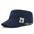 Navy blue cotton cadet cap with star embroidery patch and structured flat top - Navy Blue