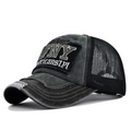 Casquette trucker NY vintage en coton délavé avec maille respirante à l'arrière - Réglable / Noir + Vert Armée