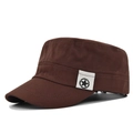 Classic dark brown flat top military cap for men featuring a white star patch detail - Coffee