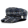 Close-up of mixed tweed texture with decorative black cord and anchor metal button detail - M / Navy Blue