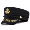 Berretto da marinaio nero con ricamo a corona dorata e bottoni in metallo con ancora - M(56-58cm) / Nero