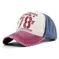Berretto da baseball vintage California 78 con visiera consumata e design a blocchi di colore - Regolabile / Rosso Vino + Blu Navy
