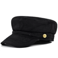 British style black wool naval flat top hat with braided rope and lace embroidery detail - M(56-58cm) / Black