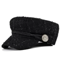 Berretto da marinaio in tweed nero da donna con riflessi argento e bottoni metallici - M (56-58cm) / Nero