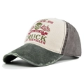 Detalle de gorra vintage con estampado de calavera y visera desgastada de estilo retro - Ajustable / Verde Militar + Café