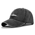 Berretto da baseball vintage lavato antracite con ricamo squalo 3D e visiera curva - Regolabile / Nero Lavato