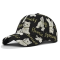 Fashionable black baseball cap with white dog embroidery and gold Hamiets text for women - Dog Pattern Black / Black