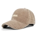 Khaki Cord-Baseballkappe mit weißer CHINA-Stickerei und gebogenem Schirm - Verstellbar / Khaki