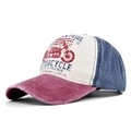 Cappello da baseball moto vintage colorblock in denim lavato con ricamo - Regolabile / Rosso Vino + Blu Navy