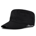 Side view of a classic black cotton cadet cap with curved brim and reinforced stitching - Adjustable / Black