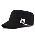 Black cotton cadet army hat featuring a military star woven label on the side - Black
