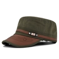 Berretto militare verde oliva con visiera in pelle marrone e ricamo a stella a cinque punte - Regolabile / Verde Militare
