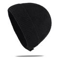Détail du bonnet en maille noire avec texture épaisse et design classique à revers - Taille unique / Noir