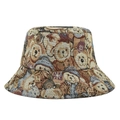 Retro bear pattern bucket hat in jacquard fabric for women outdoor leisure wear - Bear Pattern Bucket Hat / Vintage Brown
