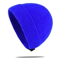 Détail du bonnet en tricot bleu Klein montrant la texture côtelée et le tissage doux - Taille unique / Bleu