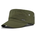 Olive green military flat top cap in durable canvas with metal air holes and side plate - Adjustable / Army Green