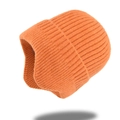 Orange chunky knit beanie with earflaps and striped texture for winter warmth - Orange