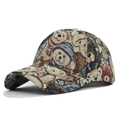 Teddy bear pattern jacquard baseball cap in vintage style textured cotton fabric - Bear Pattern Beige / Beige