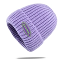 Detailed macro view of lavender purple knit beanie with woven cccmn. logo patch - Purple (KN816-4)