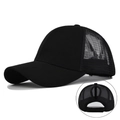 Casquette de baseball noire pour queue de cheval avec maille respirante pour femmes - Réglable / Noir