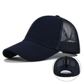 Casquette de baseball bleu marine pour queue de cheval avec maille et ouverture arrière - Réglable / Bleu marine