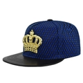 Hip-Hop-Cap mit Kronen-Logo, Mesh-Körper und flachem Leder-Schirm mit Strasssteinen - Blau