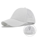 Détail d'une casquette blanche pour queue de cheval en maille respirante et fermeture velcro - Réglable / Blanc