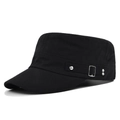 Vista laterale del cappello militare nero con borchie metalliche e fibbia regolabile - Stile Fibbia Rivetto Laterale / Nero (Stile Cinturino Laterale)