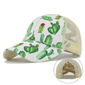 Detail of cross elastic bands on cactus print ponytail baseball cap for messy buns - Adjustable / White Cactus Print (#5)