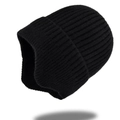 Women's rib-knit winter beanie in classic black finish with ear protection design - Black