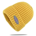 Bright yellow knit beanie featuring a purple patch label and thick ribbed texture - Yellow (KN816-2)