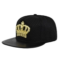 Cappellino hip hop nero in maglia a nido d'ape con emblema a corona in strass dorati - Nero