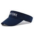 Detailed view of New York embroidery on a dark blue cotton twill sun visor hat - Adjustable / Navy Blue