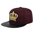 Cappellino snapback hip hop bordeaux con visiera in pelle nera e corona d'oro - Borgogna