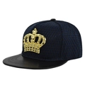 Cappello snapback hip-hop in mesh blu navy con grande corona dorata e visiera piatta - Blu navy