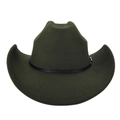 Dettaglio cappello cowboy verde bosco in feltro a tesa larga con cinturino in pelle nera - M / Verde Militare