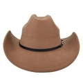 Dettaglio del cappello da cowboy in feltro color cammello con fascia in pelle e fibbie - M / Cachi scuro