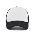 Front view of two-tone mesh trucker hat with white foam panel and black curved brim - White and Black