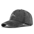 Washed dark grey baseball cap featuring white embroidered mountain peak design - Adjustable / Classic Style / Washed Black (CB481-1)