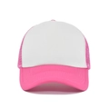 Detail of pink and white mesh trucker hat showing the decorative stitching and fabric texture - White and Rose Red