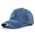 Berretto da baseball in denim lavato vintage con ricamo SUNDAY arcobaleno in rilievo - Regolabile / Blu navy