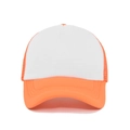 Detail view of white and orange trucker hat with mesh back and reinforced visor stitching - White and Orange