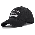 Berretto da baseball in denim nero vintage con ricamo bianco New York Street - Regolabile / Nero