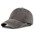 Detalle macro de gorra de béisbol de sarga de algodón gris carbón lavado estilo vintage - Ajustable / café
