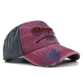 Dettaglio cappellino vintage con ricamo 3D New York e stampa di squalo sulla visiera - Regolabile / Rosso Vino (CB360-2)
