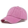Detail view of pink washed cotton baseball cap with curved brim and vintage finish - Pink
